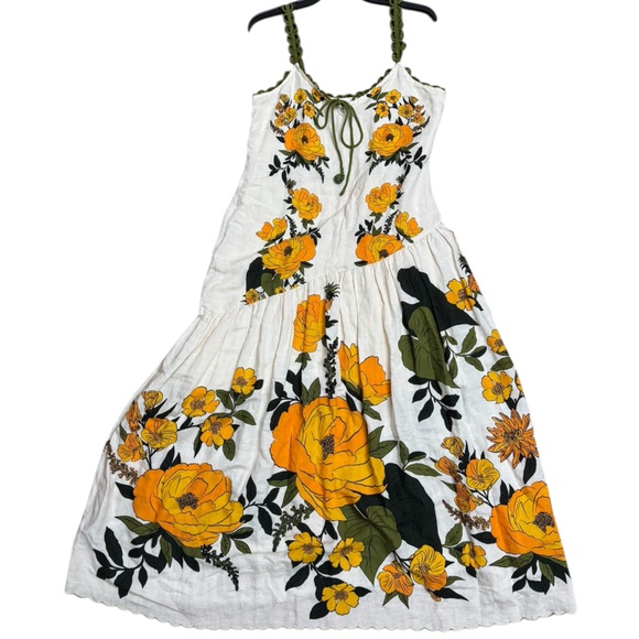 Farm Rio Anthropologie Cream Maxi Dress with Yellow Floral Print - Picture 6 of 13